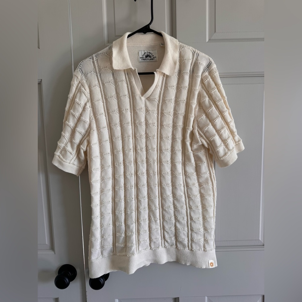 Free Planet cream knit polo L